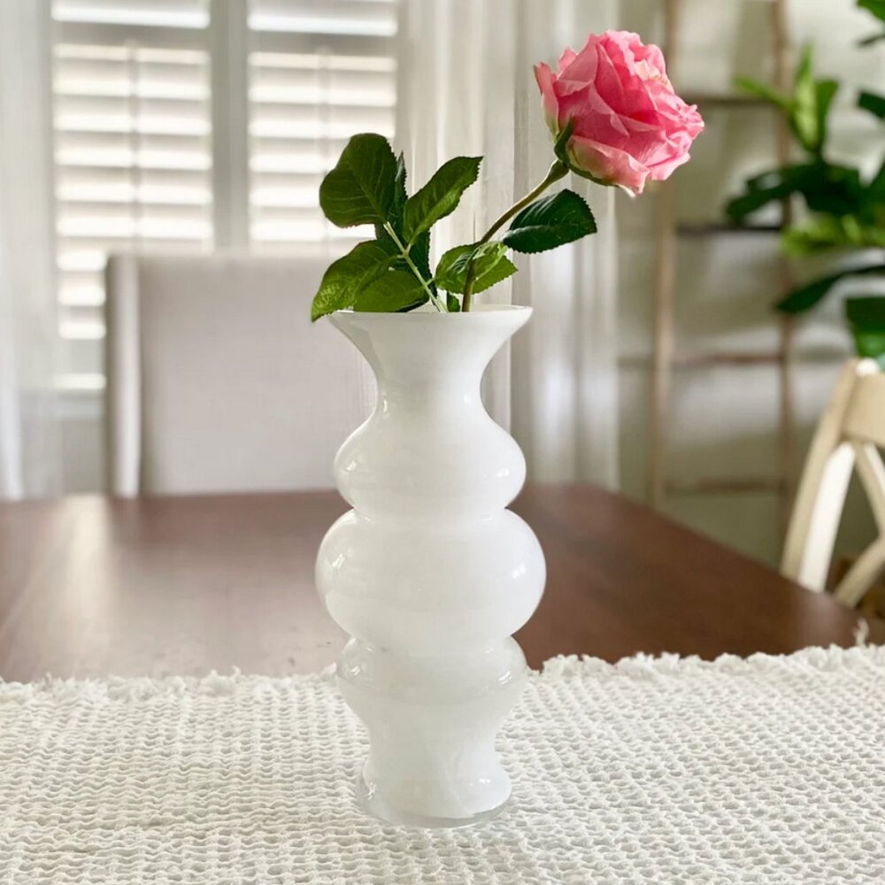 White Hourglass Fluted Vase
